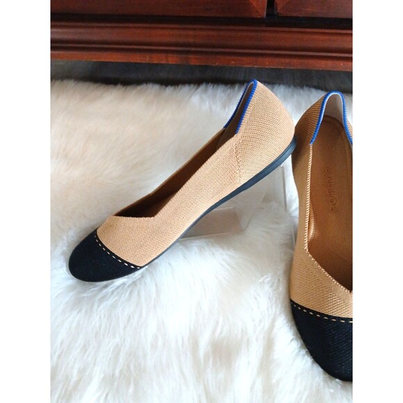 ROTHY'S Women's Size 8 The Camel Captoe Ballet Flat Classic w/Comfort Black/Tan - Picture 7 of 13